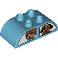 Duplo Brick 2 × 4 Curved Top with Boy and Dog in Windows Print Mittelazur
