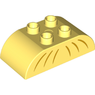 Duplo Brick 2 × 4 Curved Top with Six Curved Lines (Fish Tail) Print Leuchtendes Hellgelb