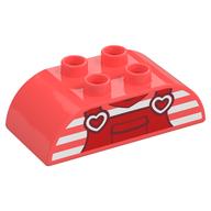 Duplo Brick 2 × 4 Curved Top with Shirt Top with Red Overalls Print in Coral