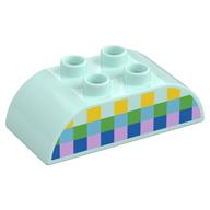 Duplo Brick 2 × 4 Curved Top, Yellow, Green, Medium Azure, Blue, and Bright Print Squares Print Light Aqua