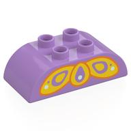 Duplo Brick 2 × 4 Curved Top with Yellow Butterfly Wing Print Medium Lavender