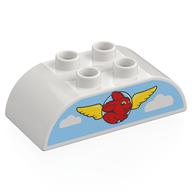 Duplo Brick 2 × 4 Curved Top with Yellow Wings, Red Bunny on Blue Sky print White