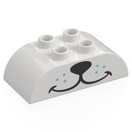 Duplo Brick 2 × 4 Curved Top with Black Dog Nose, Medium Blue Dots print White