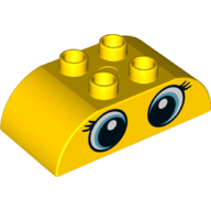 Duplo Brick 2 × 4 Curved Top with Two Blue/White Eye, Eyelashes print Yellow