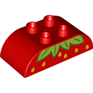 Duplo Brick 2 × 4 Curved Top with Strawberry Print Red