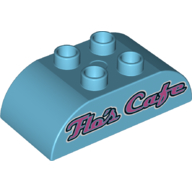 Duplo Brick 2 × 4 Curved Top, with Dark Pink 'Flo's Cafe' Print Medium Azure