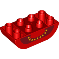 Duplo Brick 2 × 4 Curved Bottom with Tomato Yellow Seeds and Black Cavity Print Red