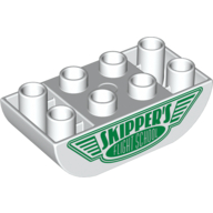 Duplo Brick 2 × 4 Curved Bottom with Skipper's Flight School Logo Print White