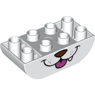 Duplo Brick 2 × 4 Curved Bottom with Dog Nose and Mouth, Tongue, Tooth print Weiß