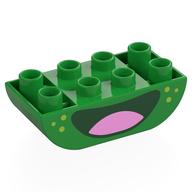Duplo Brick 2 × 4 Curved Bottom with Dark Green Mouth, Pink Tongue, Lime Spots print Bright Green