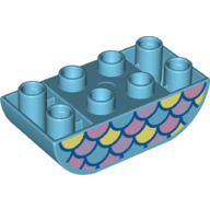 Duplo Brick 2 × 4 Curved Bottom with Fish Scales Print Medium Azure