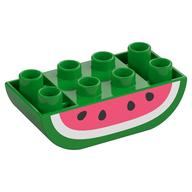 Duplo Brick 2 × 4 Curved Bottom with Watermelon print Hellgrün