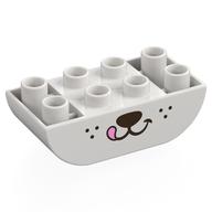 Duplo Brick 2 × 4 Curved Bottom, Dog Mouth Print Weiß