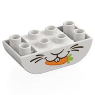 Duplo Brick 2 × 4 Curved Bottom, Rabbit Mouth Print Weiß