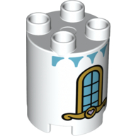 Duplo Brick Round 2 × 2 × 2 with Rounded Window with Panes Print White