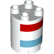 Duplo Brick Round 2 × 2 × 2 with Red and Azure Stripes Print Weiß