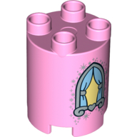 Duplo Brick Round 2 × 2 × 2 with Curtains in Arched Window with Heart in Windowsill Print Bright Pink