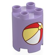 Duplo Brick Round 2 × 2 × 2 with Red/White/Bright Light Yellow Beachball print Lavendel