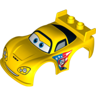 Duplo Car Body 2 Studs on Spoiler with Cars Jeff Gorvette Print Yellow