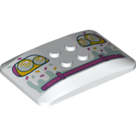 Brick Curved 6 × 4 × 2/3 Quad Curved with 2 × 2 Studs with Headlights, Sprinkles, Magenta Bumper print White