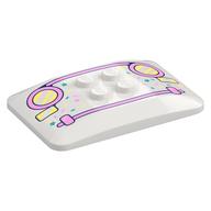 Brick Curved 6 × 4 × 2/3 Quad Curved with 2 × 2 Studs with Bright Pink Grill, Yellow Headlights, Sprinkles print Weiß