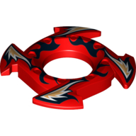 Ring 4 × 4 with 2 × 2 Hole and 4 Arrow Ends with Flames Print (Ninjago Spinner Crown) Red