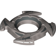 Ring 4 × 4 with 2 × 2 Hole and 4 Arrow Ends with Black Spikes Print (Ninjago Spinner Crown) Flat Silver