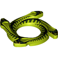 Ring 4 × 4 mit 2 × 2 Loch und 4 Schlangenkopf-Enden und schwarzen Schuppen (bedruckt) (Ninjago Spinner-Krone) in Limette