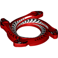 Ring 4 × 4 with 2 × 2 Hole and 4 Snake Head Ends and Black and White Scales Snake Print (Ninjago Spinner Crown) Red