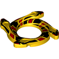 Ring 4 × 4 with 2 × 2 Hole and 4 Snake Head Ends and Red and Black Scales Snake Print (Ninjago Spinner Crown) Gelb