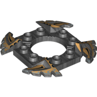 Ring 4 × 4 with 2 × 2 Hole and 4 Serrated Ends with Black and Pearl Gold Print (Ninjago Spinner Crown) Perltitan