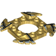 Ring 4 × 4 with 2 × 2 Hole and 4 Serrated Ends with Black and Silver Print (Ninjago Spinner Crown) Pearl Gold