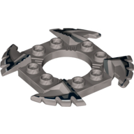 Ring 4 × 4 with 2 × 2 Hole and 4 Serrated Ends with Black and White Print (Ninjago Spinner Crown) Flat Silver