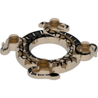 Ring 4 × 4 with 2 × 2 Hole and 2 Intertwined Snakes with Dark Bluish Gray and White Scales Print (Ninjago Spinner Crown) Transparent-Orange
