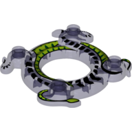 Ring 4 × 4 with 2 × 2 Hole and 2 Intertwined Snakes with Lime Green Print (Ninjago Spinner Crown) Trans-Purple