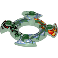 Ring 4 × 4 with 2 × 2 Hole and 4 Swirl Ends with Blue and Red Print (Ninjago Spinner Crown) Transparent-Grün