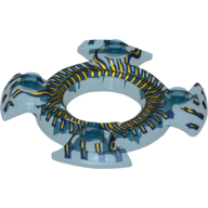 Ring 4 × 4 with 2 × 2 Hole and 4 Swirl Ends with Yellow Scales Print (Ninjago Spinner Crown) Trans-Dark Blue