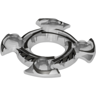 Ring 4 × 4 with 2 × 2 Hole and 4 Swirl Ends with Black and Silver Print (Ninjago Spinner Crown) Transparent