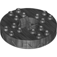 Turntable 6 × 6 Round Flat Silver Base Serrated with Gold, Red and Black Print (Ninjago Spinner) Pearl Titanium