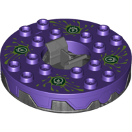 Turntable 6 × 6 Round Pearl Titanium Base Serrated with Yellow, White and Dark Green Print (Ninjago Spinner) Dunkellila