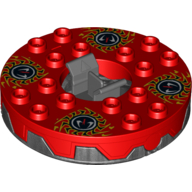 Turntable 6 × 6 Round Pearl Titanium Base Serrated with Red, White, Yellow and Black Print (Ninjago Spinner) Rot
