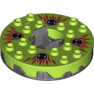 Turntable 6 × 6 Round Pearl Titanium Base Serrated with Red, White and Black Print (Ninjago Spinner) Lime