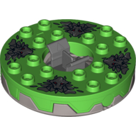 Turntable 6 × 6 Round Flat Silver Base Serrated with Dark Bluish Gray Snake Heads Print (Ninjago Spinner) Bright Green
