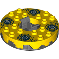 Turntable 6 × 6 Round Pearl Titanium Base Serrated with White and Dark Green Print (Ninjago Spinner) Gelb