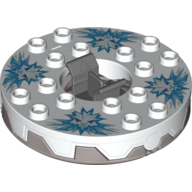 Turntable 6 × 6 Round Flat Silver Base Serrated with White Faces on Blue Print (Ninjago Spinner) Weiß