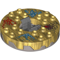 Turntable 6 × 6 Round Pearl Titanium Base Serrated with Blue, Red and Silver Print (Ninjago Spinner) Pearl Gold