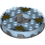 Turntable 6 × 6 Round Pearl Titanium Base Serrated with Spiral Stars Print (Ninjago Spinner) Trans-Medium Blue