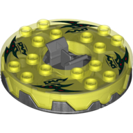 Turntable 6 × 6 Round Pearl Titanium Base Serrated with Green with Red Spots Print (Ninjago Spinner) Trans-Neon Green