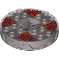 Turntable 6 × 6 Round Flat Silver Base Serrated with Red Energy Print (Ninjago Spinner) Transparent-Braun
