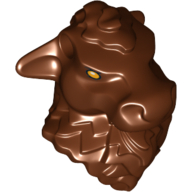 Minifig Head Special with Pin Holes, Minotaur with Gold Eyes Print Reddish Brown
